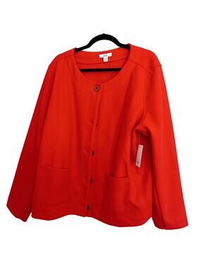 NWT, Crate & Barrel, Size 2X, Tomato Red Knit Jacket, Enamel Buttons, Bright